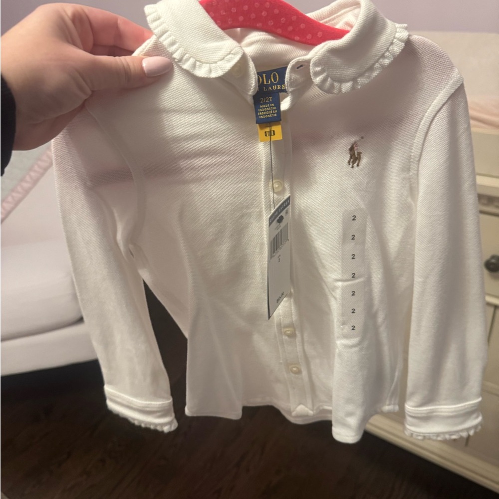 NWT Ralph Lauren White Button Down Shirt with Peter Pan Collar